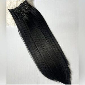Long Clip ins Black Hair Extensiones 24 In